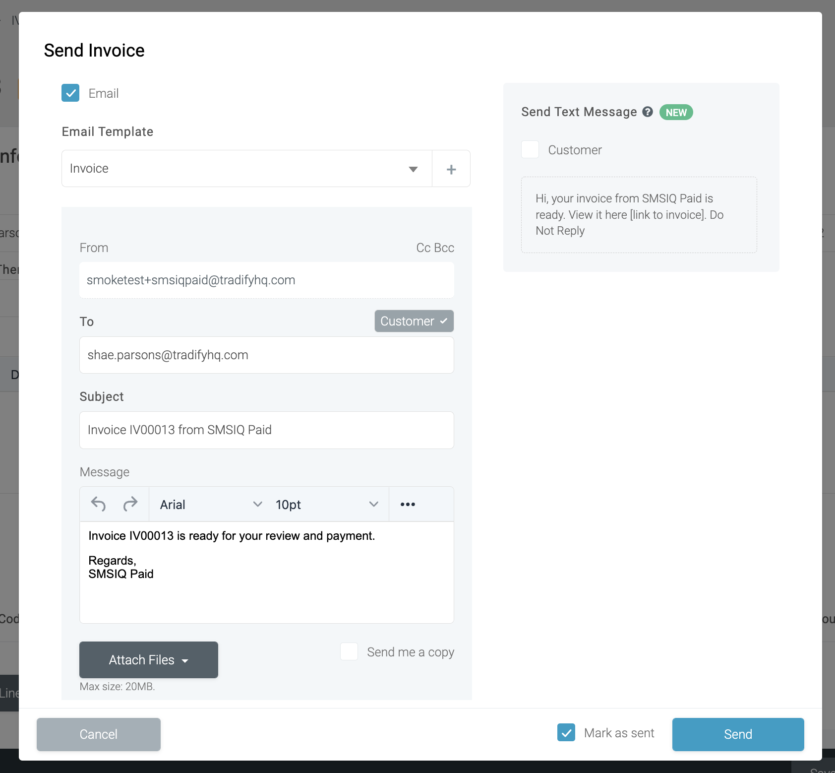 Sending Invoices Via Text Message In Tradify Tradify Help Centre