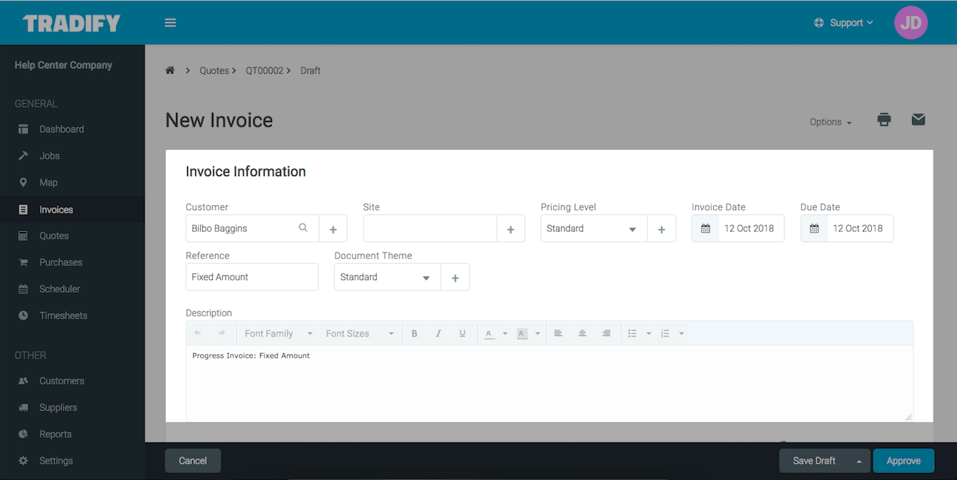 progress invoice example