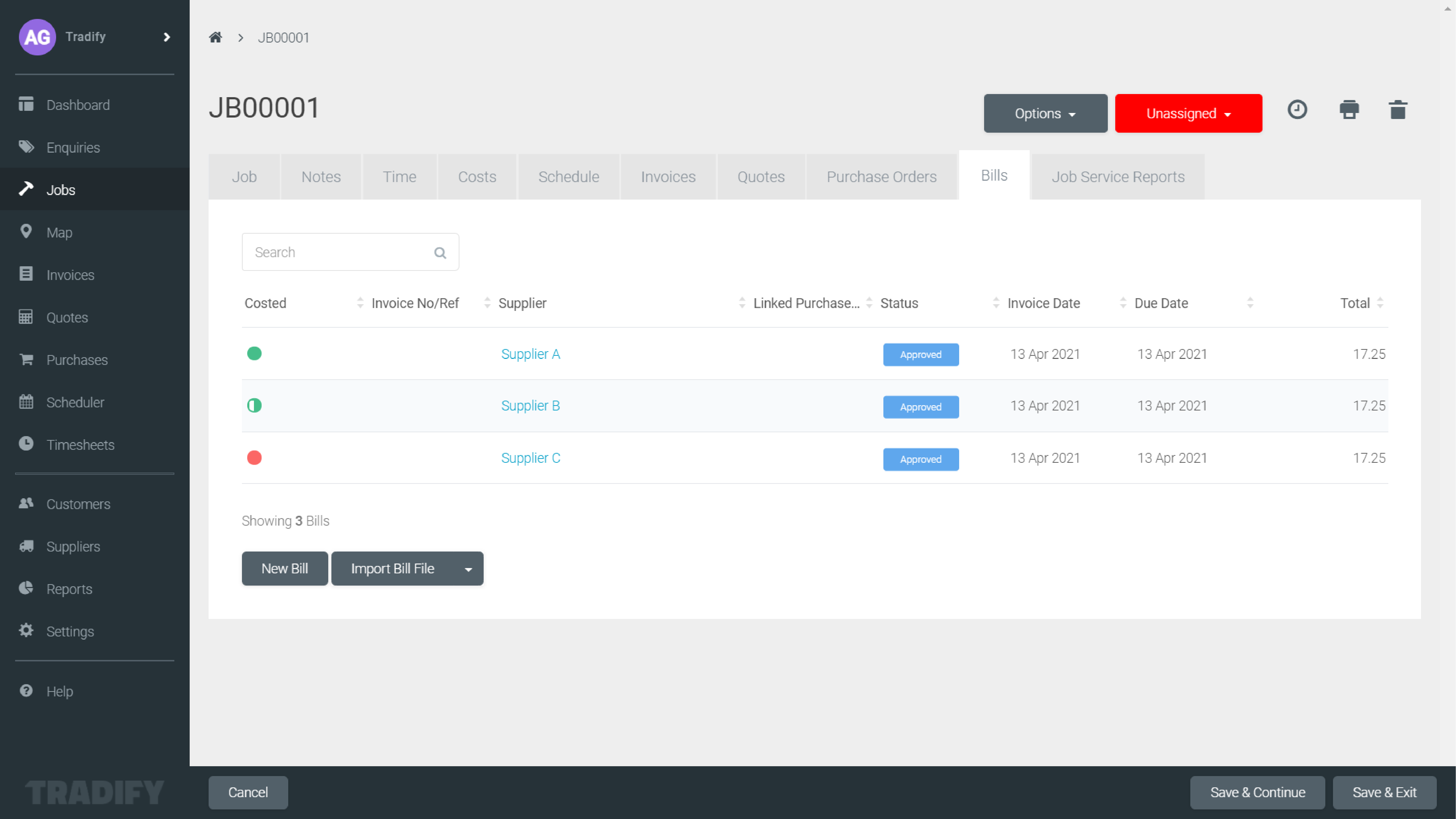 Copying Bill Items to Costs in Tradify Web – Tradify Help Centre
